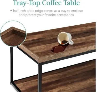 Best Choice Products 44in 2-Tier Rectangular Tray Top Coffee Table