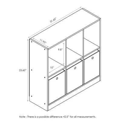 Furinno Basic 3x2 Bookcase Storage w/Bins, White/Pink, 99940WH/LPI