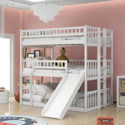 Full-Over-Full-Over-Full Triple Bed With Built-In Ladder And Slide, Triple Bunk Bed