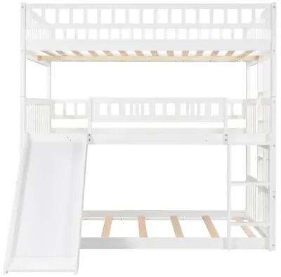 Full-Over-Full-Over-Full Triple Bed With Built-In Ladder And Slide, Triple Bunk Bed