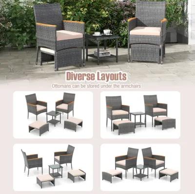 5 Pieces Patio Conversation Set with Soft Cushions and Ottomans-Beige