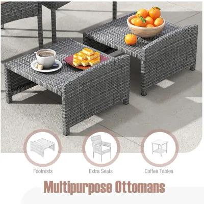 5 Pieces Patio Conversation Set with Soft Cushions and Ottomans-Beige