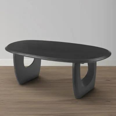 43 Inch Coffee Table, Handcrafted Acacia Wood, Cut Out Rounded Panel Legs, Black - Benzara