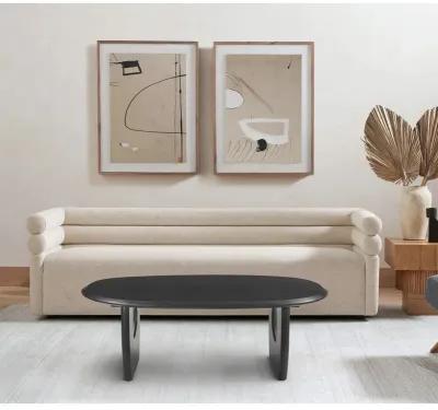 43 Inch Coffee Table, Handcrafted Acacia Wood, Cut Out Rounded Panel Legs, Black - Benzara