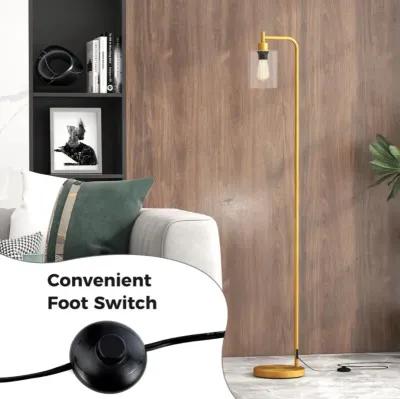 Hivvago Modern Floor Lamp with Hanging Glass Lampshade and Foot Switch