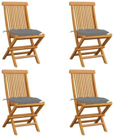 vidaXL Garden Chairs with Gray Cushions 4 pcs Solid Teak Wood