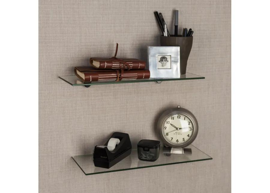 Set of 2 Glass Floating Shelves with Chrome Brackets 16 x 6"