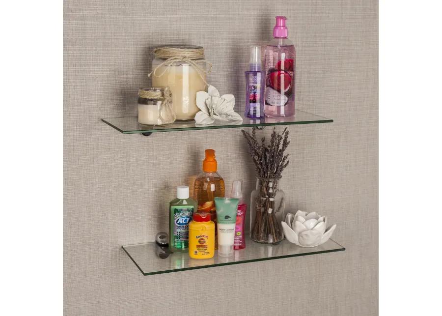 Set of 2 Glass Floating Shelves with Chrome Brackets 16 x 6"