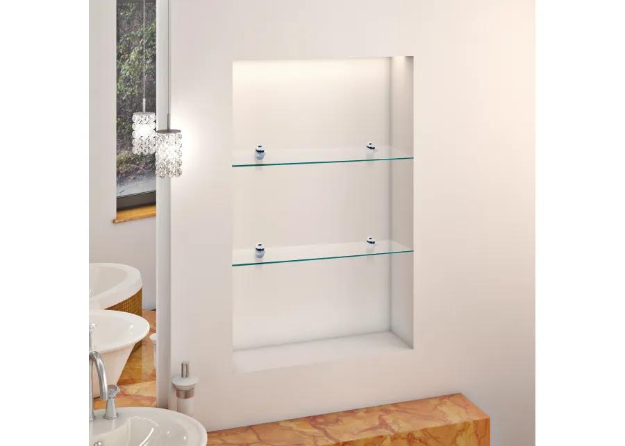 Set of 2 Glass Floating Shelves with Chrome Brackets 16 x 6"