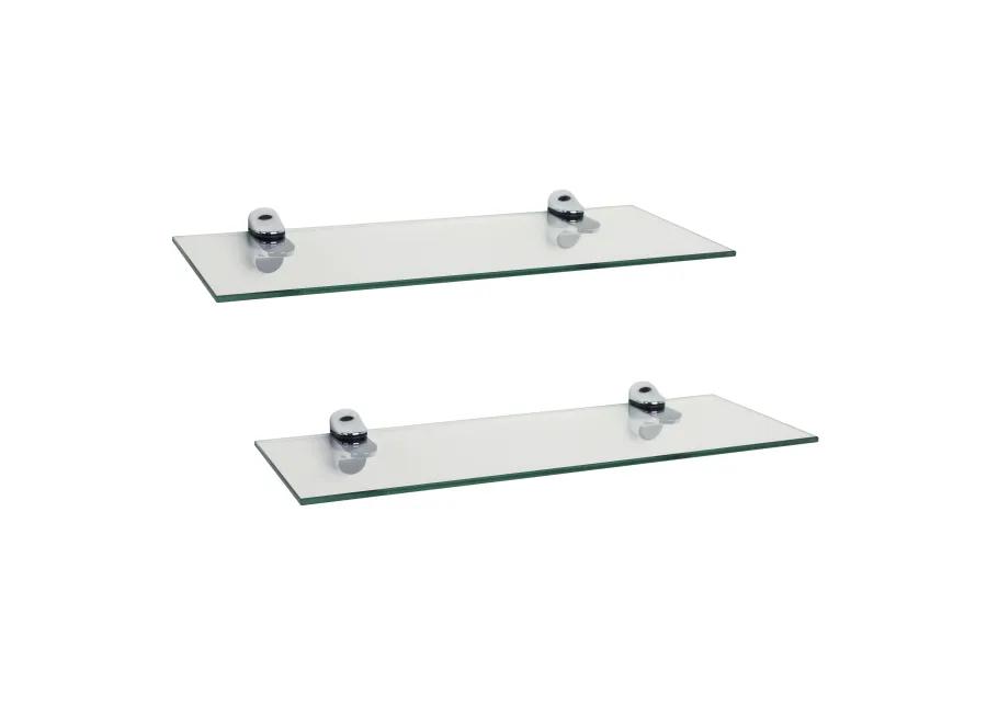 Set of 2 Glass Floating Shelves with Chrome Brackets 16 x 6"