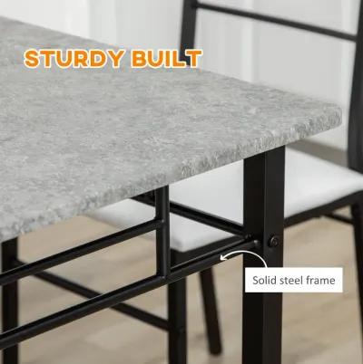 Light Gray/Black Dining: 4-Person Set with Faux Marble Table