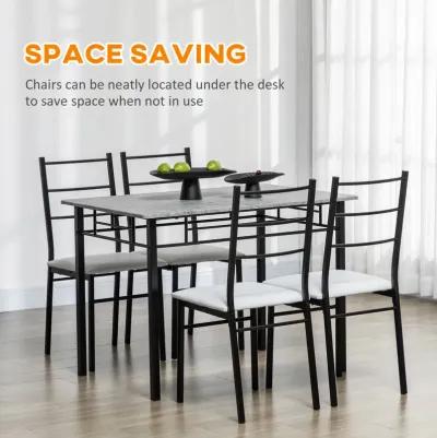 Light Gray/Black Dining: 4-Person Set with Faux Marble Table