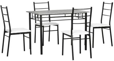 Light Gray/Black Dining: 4-Person Set with Faux Marble Table