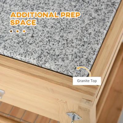 Natural/Granite Prep Station: Rolling Kitchen Cart with Wine Rack