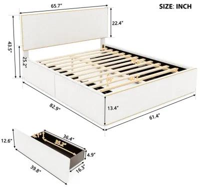 Merax Upholstered Platform Bed with 4 Drawers