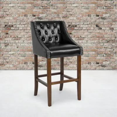 Flash Furniture Carmel Series 30" High Transitional Tufted Walnut Barstool with Accent Nail Trim in Black LeatherSoft