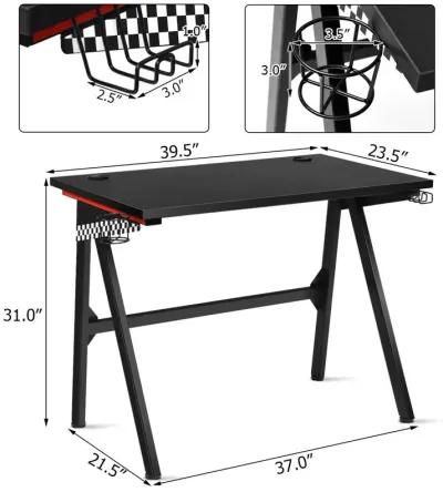 Ergonomic Computer Gaming Desk with Cup Holder and Headphone Hook