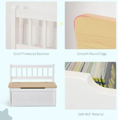 White Kids' Organizer: Wooden Toy Box with Bench Seat & Safety Rod