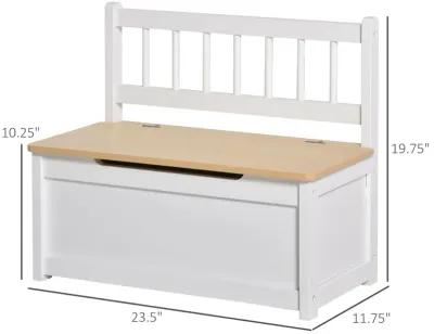 White Kids' Organizer: Wooden Toy Box with Bench Seat & Safety Rod