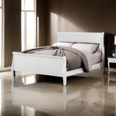 Ryla Queen Size Bed, Sleek Modern Panel Headboard Design, White Solid Wood