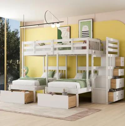 Merax Wooden Triple Bunk Bed with Drawers