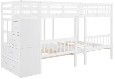 Merax Wooden Triple Bunk Bed with Drawers