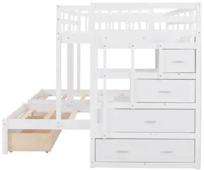 Merax Wooden Triple Bunk Bed with Drawers