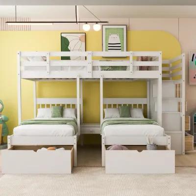 Merax Wooden Triple Bunk Bed with Drawers