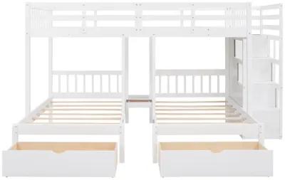 Merax Wooden Triple Bunk Bed with Drawers