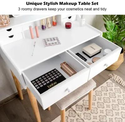 Makeup Vanity Set with 6 Drawers and Unique Shape Mirror