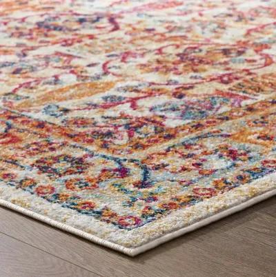 Entourage Jessa Distressed Vintage Floral Lattice 5x8 Area Rug - Ivory, Blue, Orange, Yellow, Red