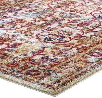 Entourage Jessa Distressed Vintage Floral Lattice 5x8 Area Rug - Ivory, Blue, Orange, Yellow, Red