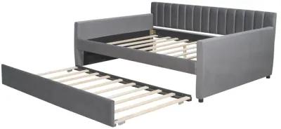 Upholstered Daybed with Trundle and Wood Slat Support