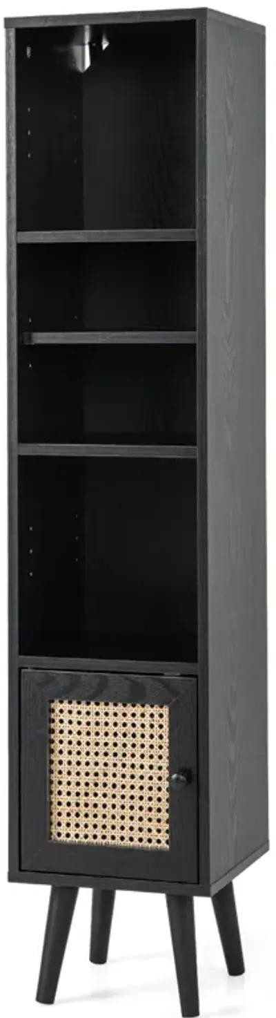 4 Tiers Rattan Storage Cabinet with Slim Design