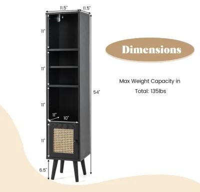 4 Tiers Rattan Storage Cabinet with Slim Design