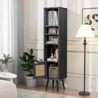 4 Tiers Rattan Storage Cabinet with Slim Design