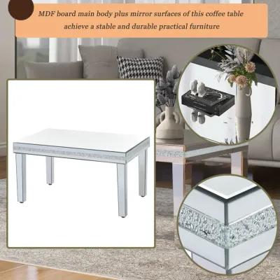 Fashionable Modern Glass Mirrored Coffee Table - Cocktail Table with Crystal Design