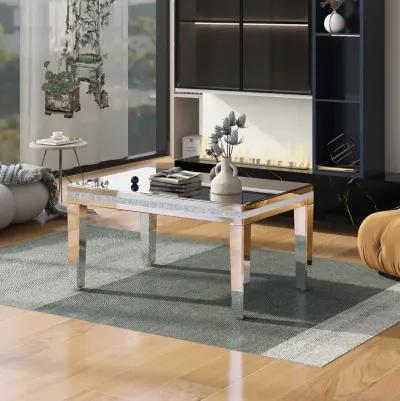 Fashionable Modern Glass Mirrored Coffee Table - Cocktail Table with Crystal Design