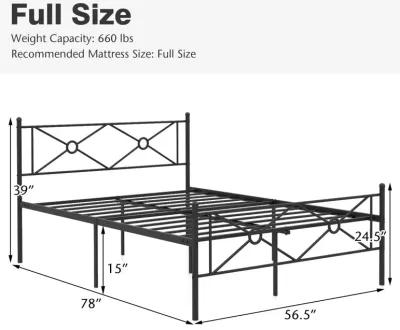 Full/Queen Size Metal Platform Bed Frame with Headboard and Footboard