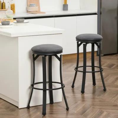 Bar Stools Set of 2 Vintage Barstools W/ Footrest for Kitchen Dining Room Brown