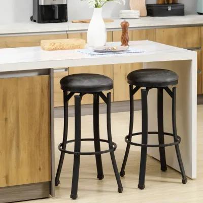 Bar Stools Set of 2 Vintage Barstools W/ Footrest for Kitchen Dining Room Brown