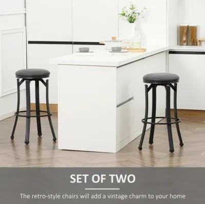 Bar Stools Set of 2 Vintage Barstools W/ Footrest for Kitchen Dining Room Brown