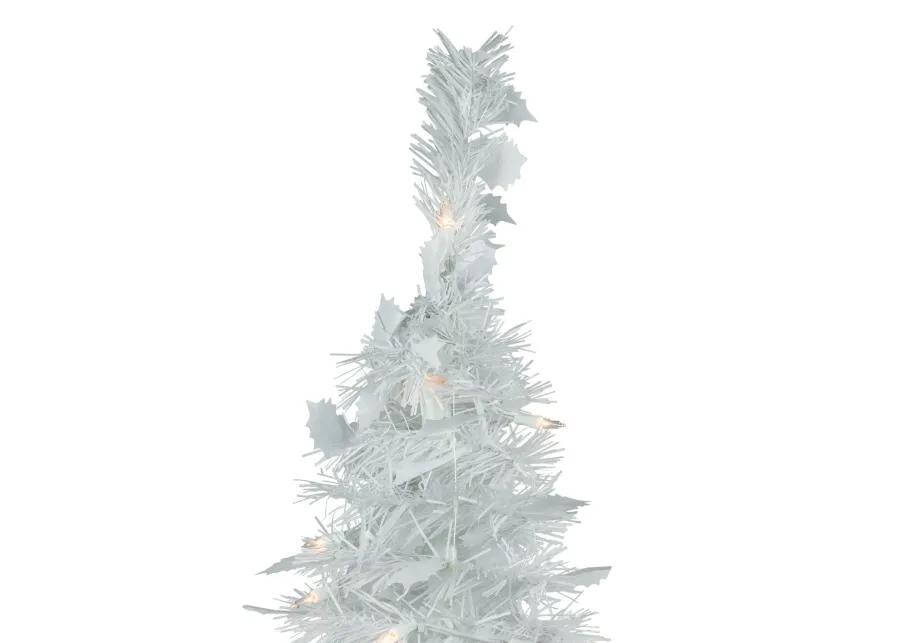 6' Pre-Lit White Tinsel Pop-Up Artificial Christmas Tree  Clear Lights