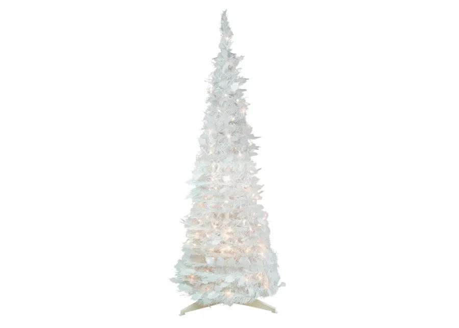 6' Pre-Lit White Tinsel Pop-Up Artificial Christmas Tree  Clear Lights