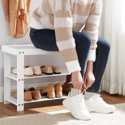 Bamboo Shoe Bench with Rack - Stable Shoe Organizer for Stylish Entryway Storage