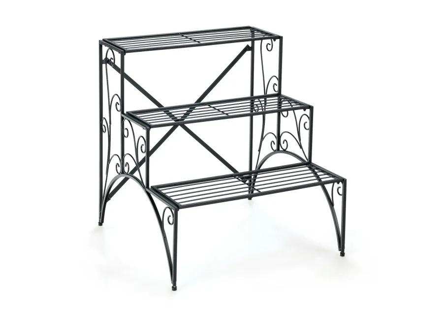 3-Tier Metal Plant Stand with Widened Grid Shelf for Porch Garden-Black