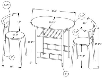 Monarch Specialties I 1206 Dining Table Set, 3pcs Set, Small, 32" L, Kitchen, Metal, Laminate, Brown, Black, Contemporary, Modern