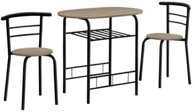 Monarch Specialties I 1206 Dining Table Set, 3pcs Set, Small, 32" L, Kitchen, Metal, Laminate, Brown, Black, Contemporary, Modern