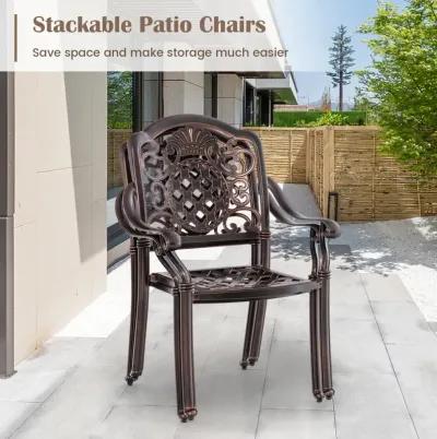 Patio Cast Aluminum Dining Chairs Set of 2 Metal Armchairs Stackable-Copper