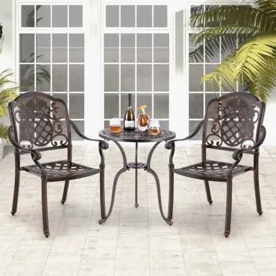 Patio Cast Aluminum Dining Chairs Set of 2 Metal Armchairs Stackable-Copper